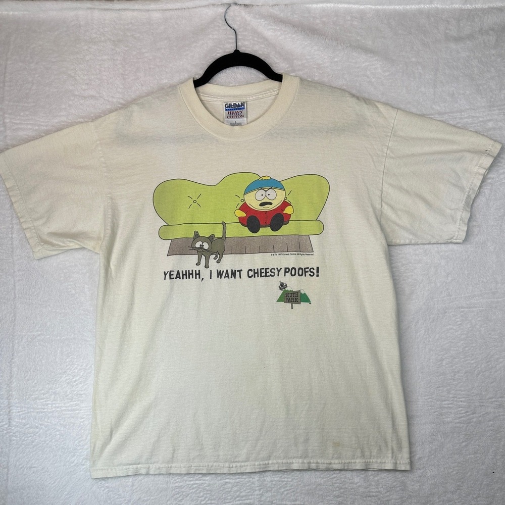 Gildan South Park Vintage 1997 T-Shirt Mens L Cream Cartman Cheesy Poofs 1248